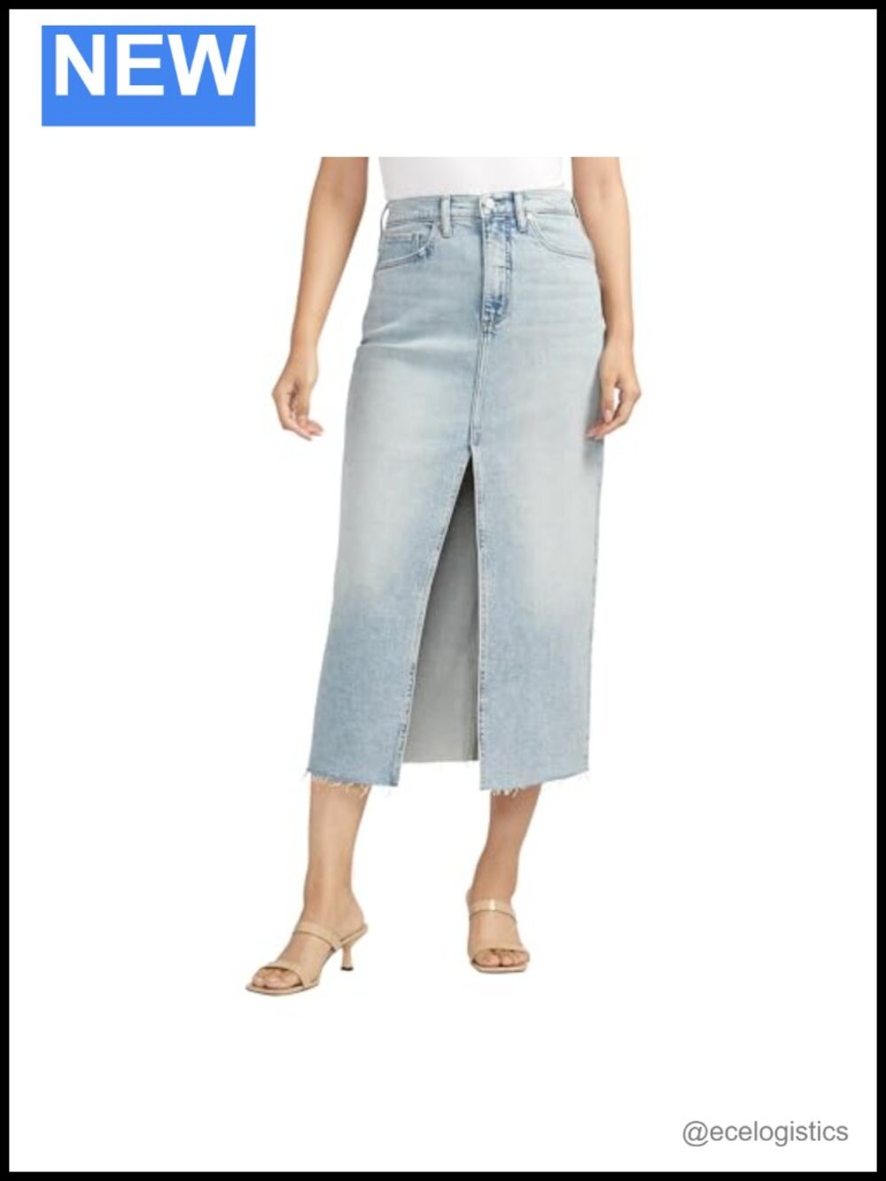 High Rise Mid Rise Front Slit Denim Skirt Straight Fit Casual